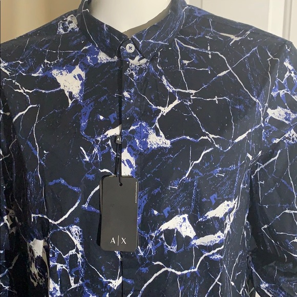 Armani Exchange Blue Fantasy Button Down Shirt - Picture 2 of 11